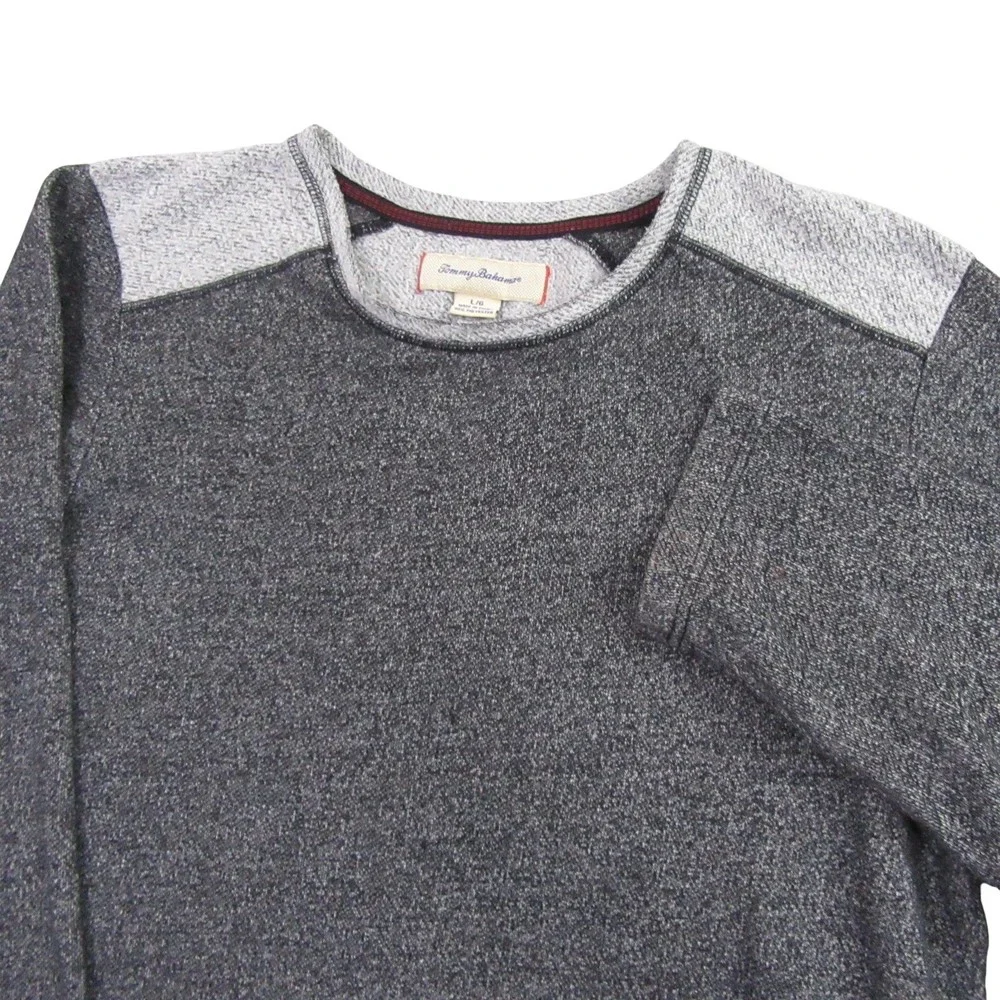 Tommy Bahama Mens Pullover Sweater L Gray Heather Color Block Fleece